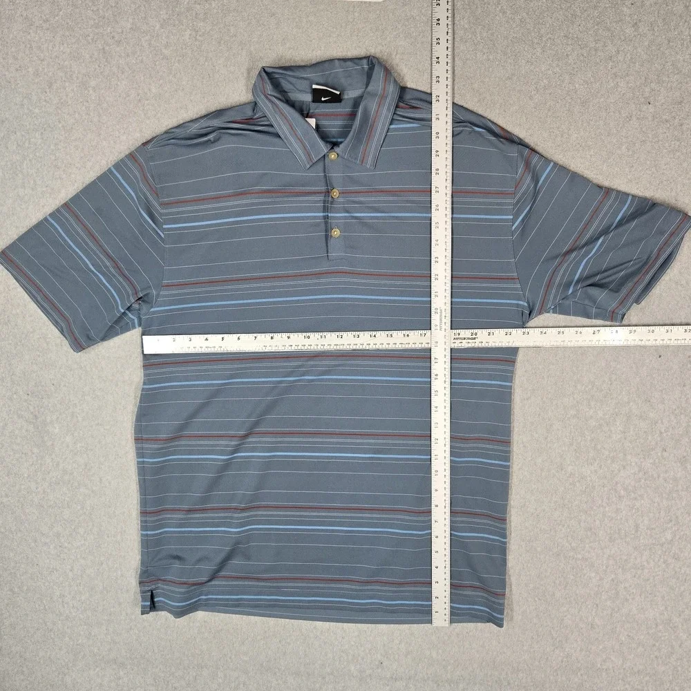 Nike Men Polo XL Blue Striped Nike FIT DRY Golf Activewear Short Sleeve Collar
